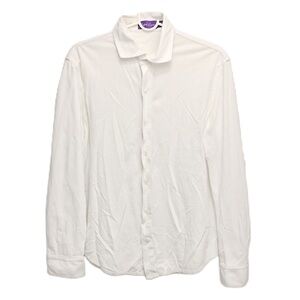 Ralph Lauren Purple Label Mens White Large Washed Cotton Pique Shirt Long Sleeve